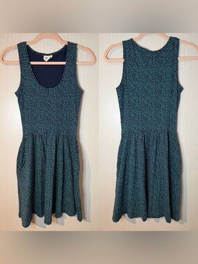 Mata Traders Sleeveless Navy Blue & Teal Printed Fit-and-Flare Dress XS
